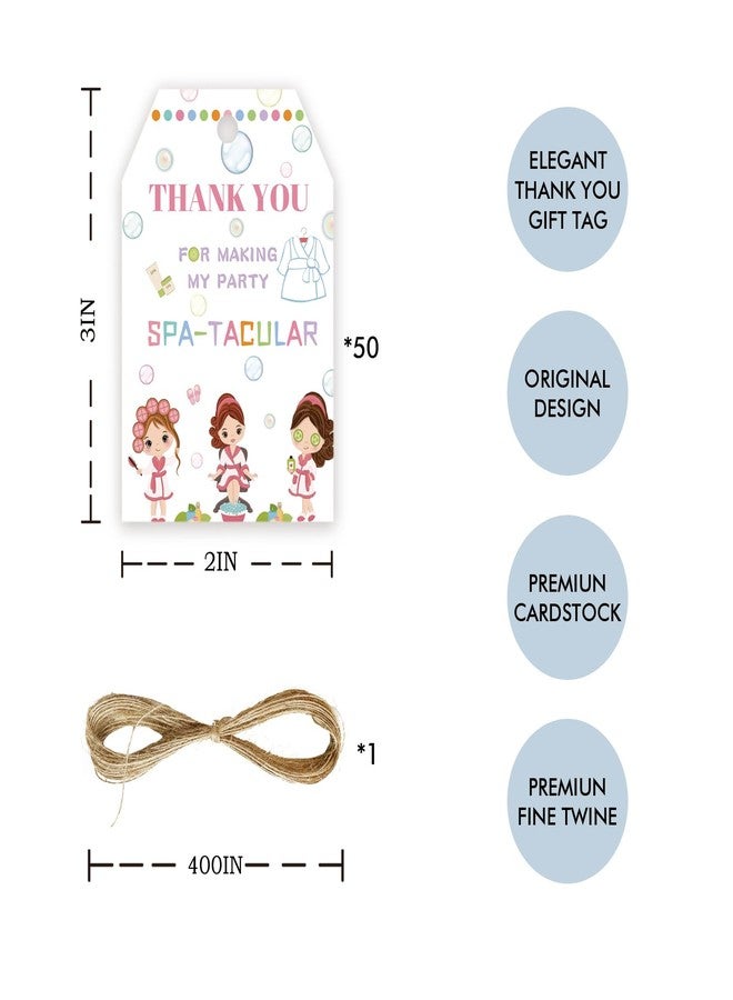 FORSHEEP 50pcs Spa Thank You Tags, Spa Day Gift Tag with String for Girl Makeup Party, Spa Thank You Paper Tags for Pajama/Pamper Birthday Party Favors - Image 2